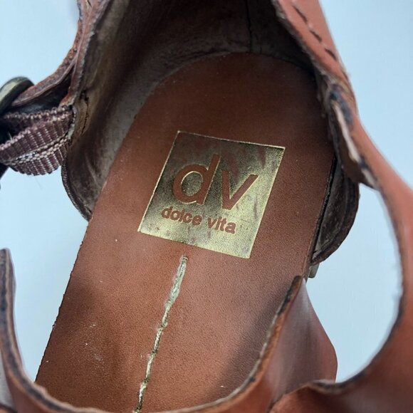 DV by Dolce Vita Draya Brown Geometric Studded Jewelled Roman Leather Sandals - Picture 6 of 16